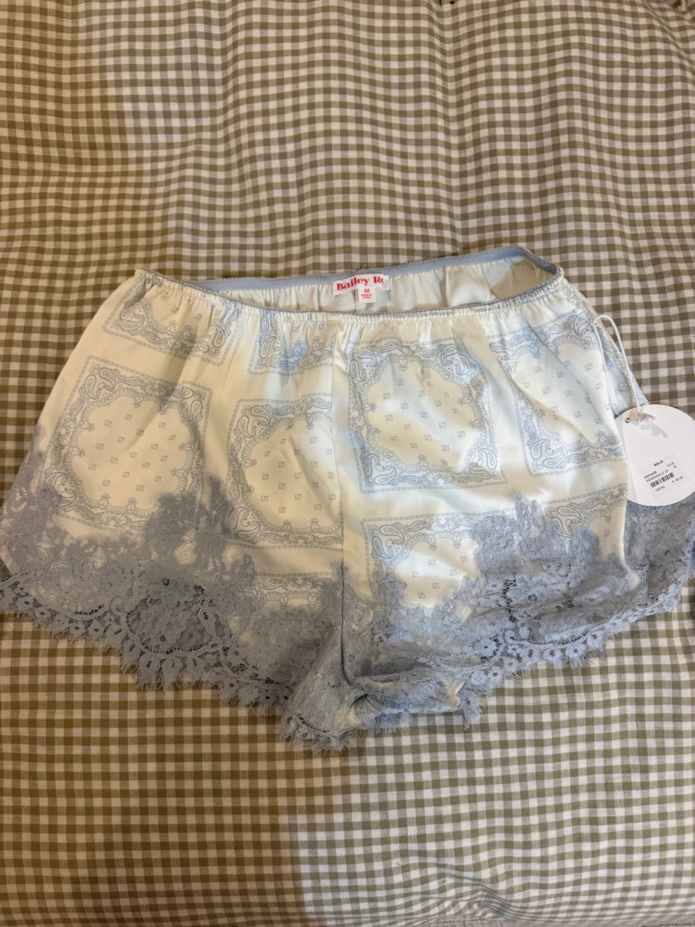 Bailey Rose blue lace mini shorts